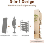 WoodsWhisper Full Length Mirror Coat Rack Solid Wood Floor Mirror 66"x12" Full - Image 6