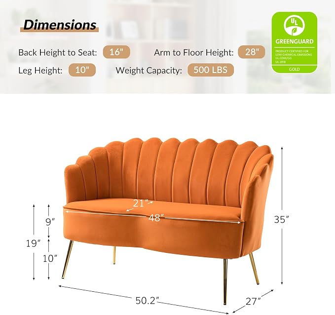 HULALA HOME Modern Velvet Loveseat Sofa - Image 2