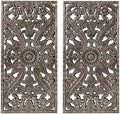 Madison Park Carved Wood Wall Art 2 Piece, Floral Wooden Carving Wall Decor, Bronze Wall Art Living Room Bedroom, Copper Embellished Boho, Ready to Hang, 15.75"W x 31.5"L, Bronze by MADISONPARK