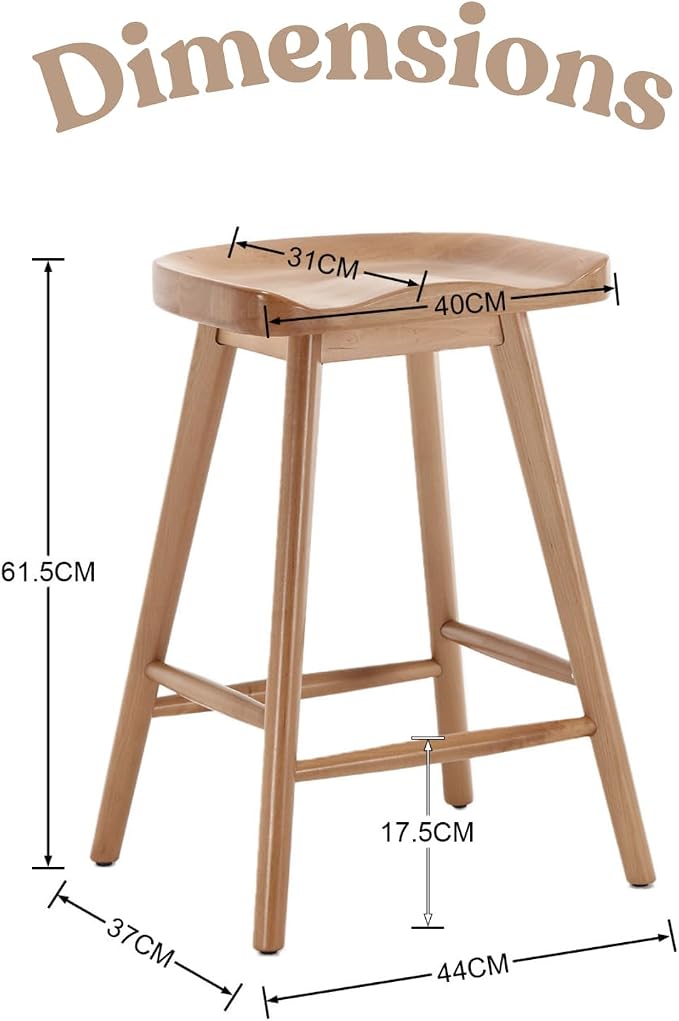 LukeAlon Set of 2 Ergonomic Bar Stools 24.25" Wooden Counter Height Stools - Image 2