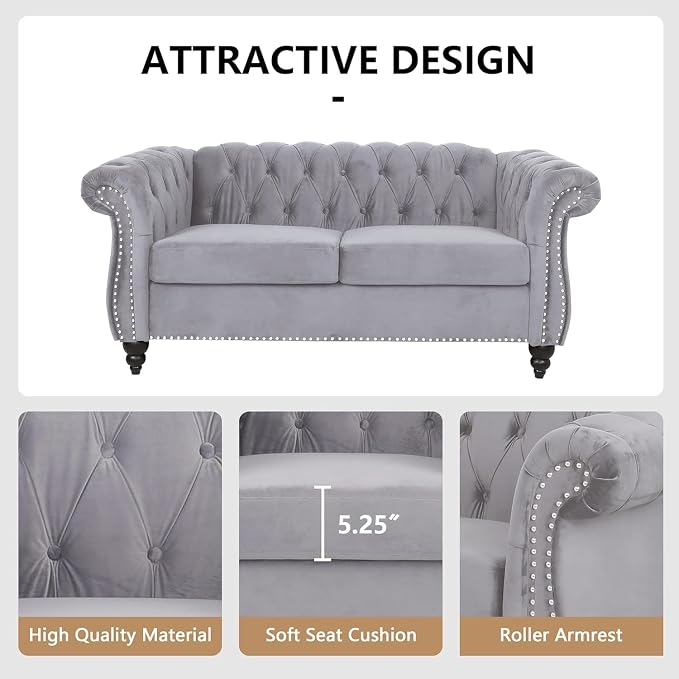 Mid-Century 2 Seater Sofa, Velvet Loveseat - Image 5