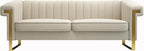 Mid-Century Modern Beige Velvet Sofa - Image 6