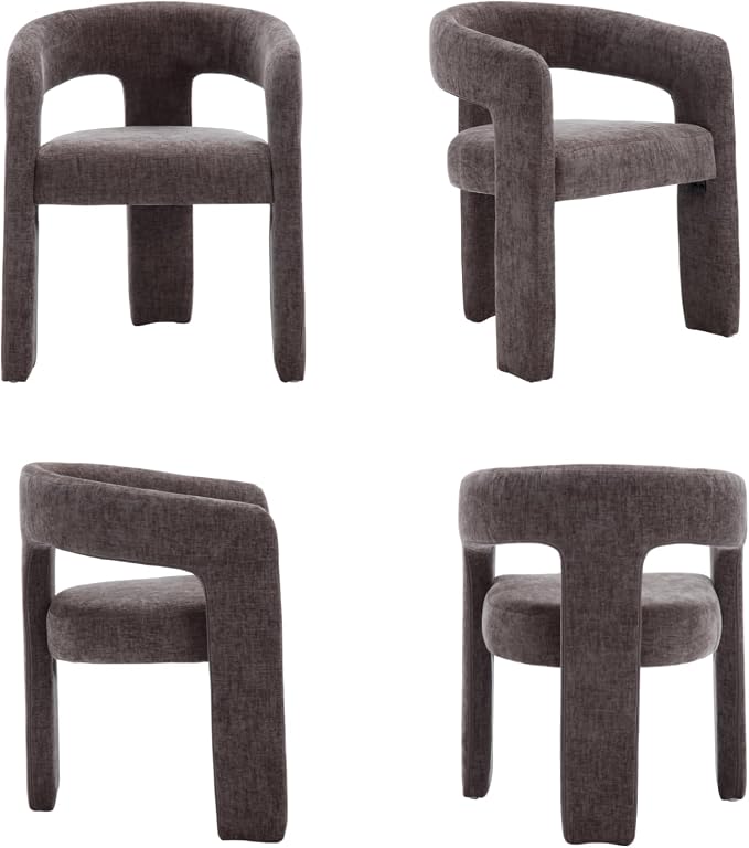 Modern Chenille Dining Chairs Set of 6, Upholstered Barrel Chairs - Image 9