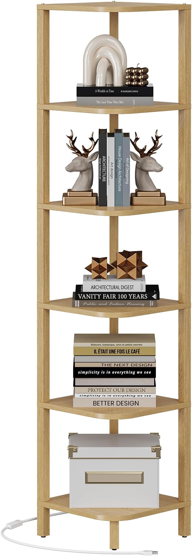TUTOTAK Corner Shelf with LED Light, 6-Tier Corner Bookshelf - Image 8