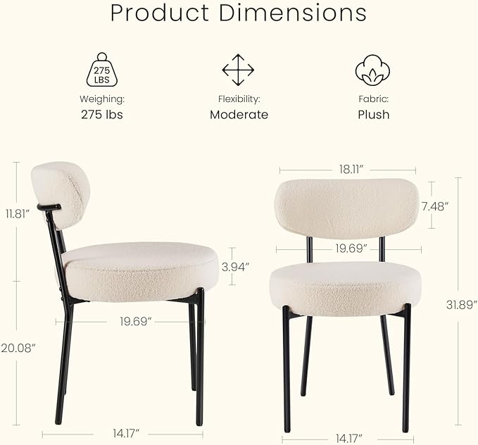 DUMOS Dining Chairs Set of 4, Mid Century Modern Chair Round Upholstered Curved - Image 2