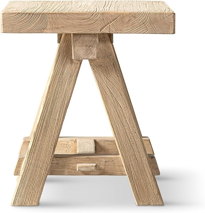 Hawthorne 18" Square Reclaimed Elm Trestle Side Table Heritage Light Natural - Image 5