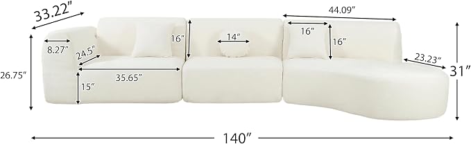 Merax 140" Curved Polyester Sectional Sofa Set, Modern Cloud Couch - Image 2