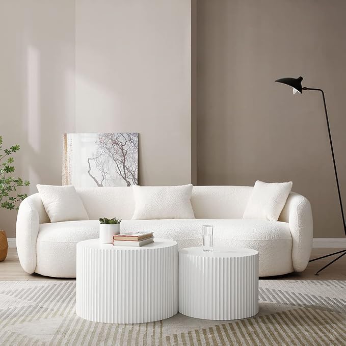 White Round Coffee Table Nesting Coffee Table Set of 2 Contemporary Circle - Image 6