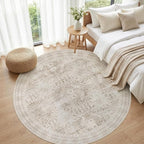 Round Area Rug Living Room: 8ft Neutral Washable Carpet Rug Brown | Vintage - Image 4