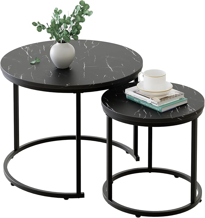 aboxoo Round Nesting Coffee Table Side Set of 2 End Tables by aboxoo