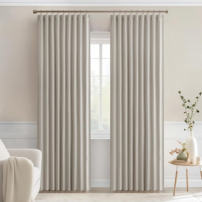 MIULEE Natural Back Tab Blackout Curtains 52x72 Inches Long 2 Panels Set | Rod - Image 9