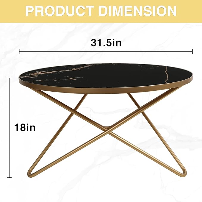HLR Round Coffee Table with Black Faux Marble Top - Image 2