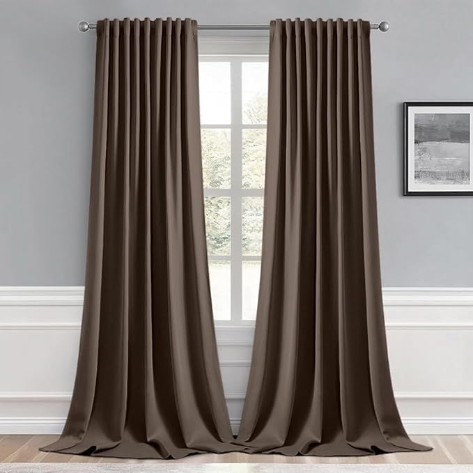 MIULEE Chocolate Brown Back Tab Blackout Curtains 52x96 Inch Long 2 Panels | by MIULEE
