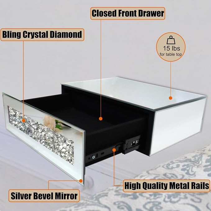 Mirrored Floating Bedside Nightstand - Image 5