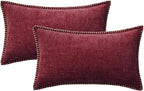 MIULEE Decorative Lumbar Throw Pillow Covers 12x20 Inch Burgundy Red 2 Pack | - Image 9