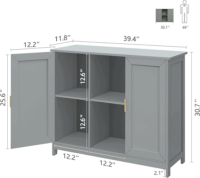 TaoHFE Grey Kitchen Pantry, Modern Wooden Small Credenza Sideboard Coffee - Image 2