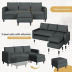 JAMFLY Couches for Living Room, 3-Seat Reversible Sectional Sofa - Image 5