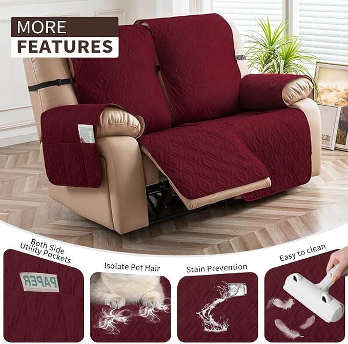 Genina Waterproof Loveseat Recliner Cover Non-Slip, Sofa Cover - Image 3