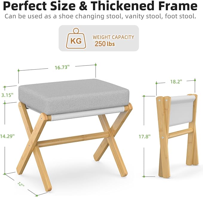 BAMBOOHOMIE Foldable Foot Stool Ottoman, Modern Foot Rest - Image 3