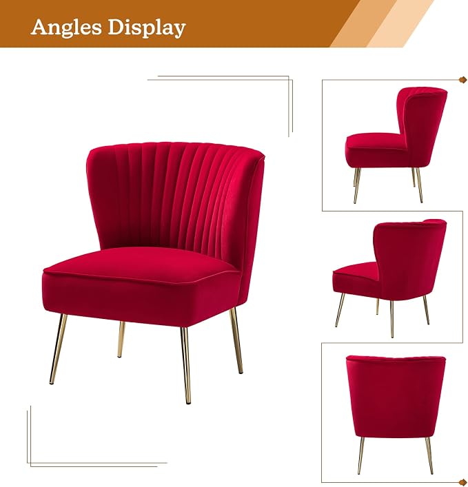 HULALA HOME Velvet Accent Chair, Modern Upholstered Cute Side Chair - Image 3