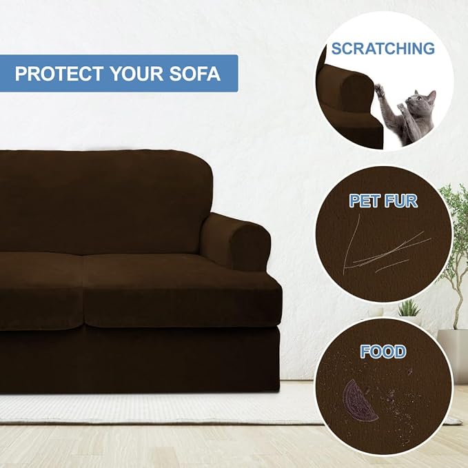 CUCRAF T Cushion Sofa Cover 2 Piece Armchair Slipcovers, Soft Thick Velvet - Image 4