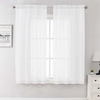 White Sheer Curtains 68 Inch Length 2 Pcs, Voile Dual Rod Pocket Living Room by Lecloud