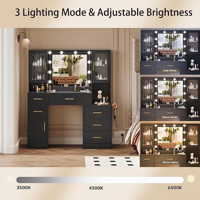 TOKSOM Makeup Vanity Desk with Mirror and Lights, Dressing Table Vanity Set - Image 7