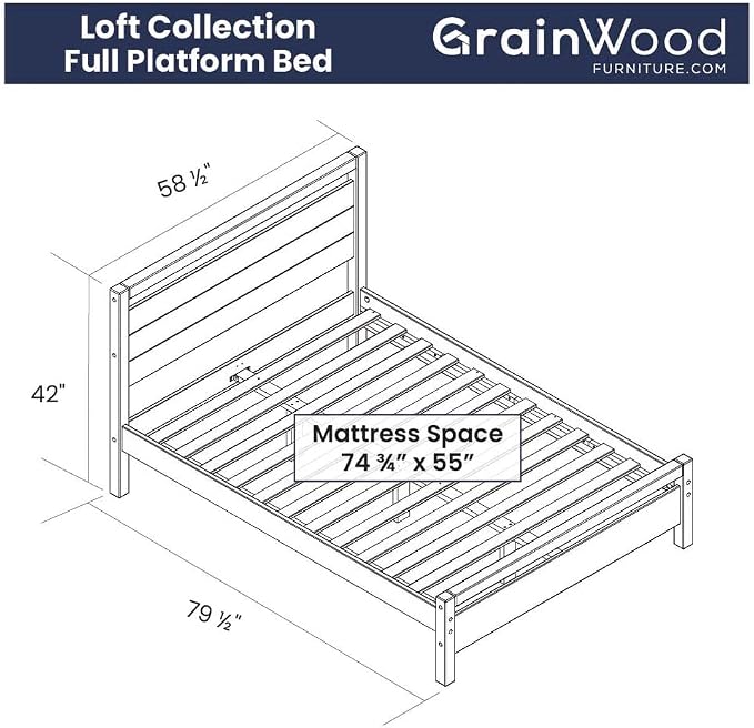 Grain Wood Furniture Loft Full Size Solid Wood Bed, Brushed White - Image 2