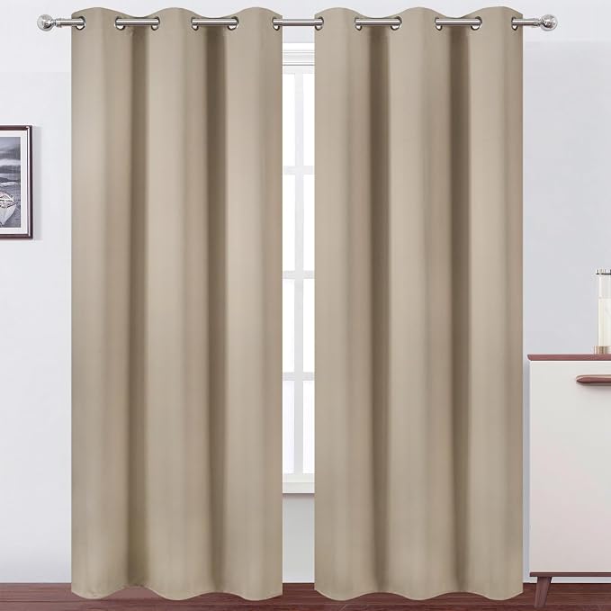 Khaki Thermal Blackout Curtains/42 x 84 Inch/Set of 2 Panels Room Darkening by Lemomo
