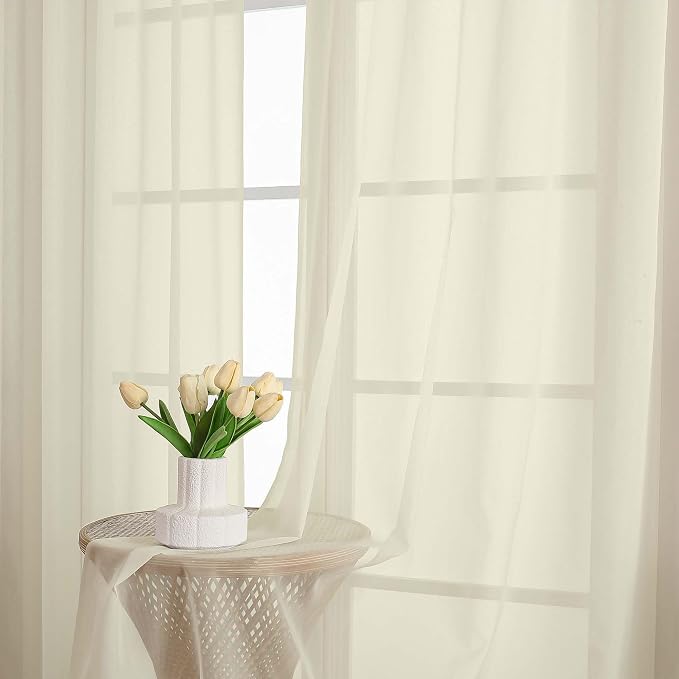 Cream Sheer Curtains 72 Inches Long 2 Panels Set, Transparent Voile Sheer - Image 6