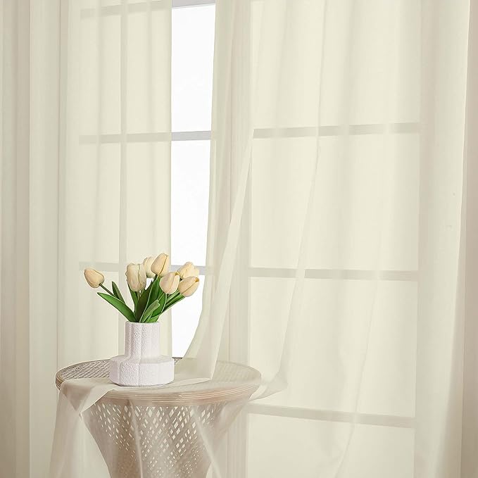 Sheer Cream Curtains, Sheer Curtains 63 inch Length 2 Panels Set, Rod Pocket - Image 6