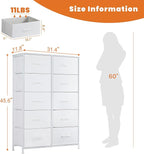 Sweetcrispy 10 Drawer Fabric Dresser Tall Chest Storage Organizer Tower - Image 3