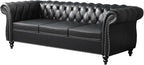 Mid-Century 3 Seater Sofa, Faux Leather Couch - Image 6