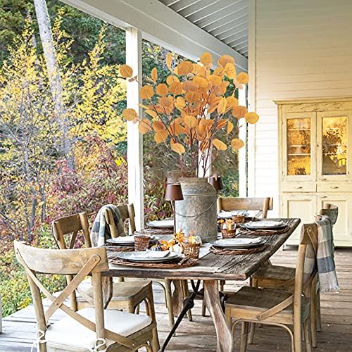 4Pcs Artificial Eucalyptus Leaves Stems 33.8‘’ Eucalyptus Branches Orange Fake Fall Flowers for Home Fireplace Farmhouse Party Wedding Table Bathroom Autumn Décor - Image 2