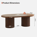 Oval Fluted Coffee Table, Farmhouse Wood Coffee Table Mid Century Modern Center - Image 2