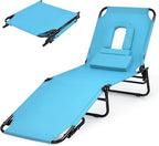 Folding Beach Lounge Chair w/ 5 Adjutable Backrest & Padded Pillow, Sunbathing by Unknown