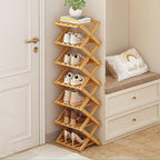 Foldable Shoe Rack, Bamboo Vertical Shoe Organizer Tall by XZXWZX