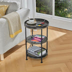 Dulcii Round Side Table with Charging Station, End Table with 3 Shelves - Image 2