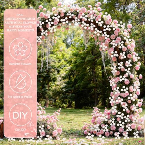 12 Pcs Artificial Mums with Long Stems 20 Inch White Faux Flowers for Vase - Image 3