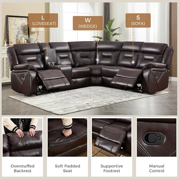 EBELLO Manual Reclining Sectional Sofa - Image 3