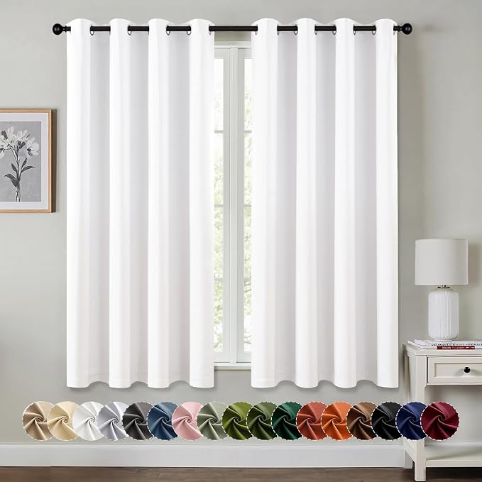 MIULEE Blackout Curtains for Bedroom 2 Panels 55 x 68 Inch Long Pure White | by MIULEE