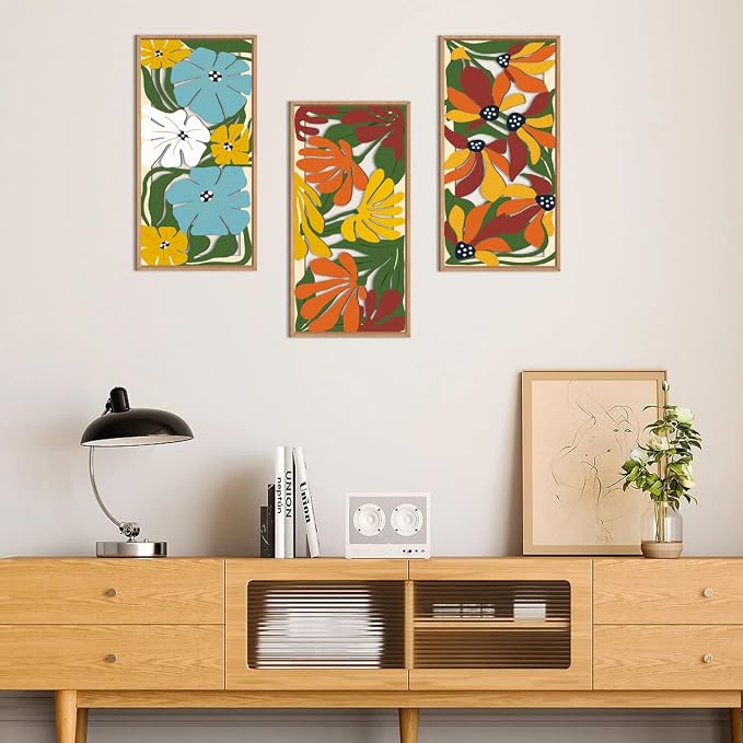 IARTTOP Boho Floral Wood Wall Art Framed 8x16 Inch Set of 3 Minimalist - Image 4