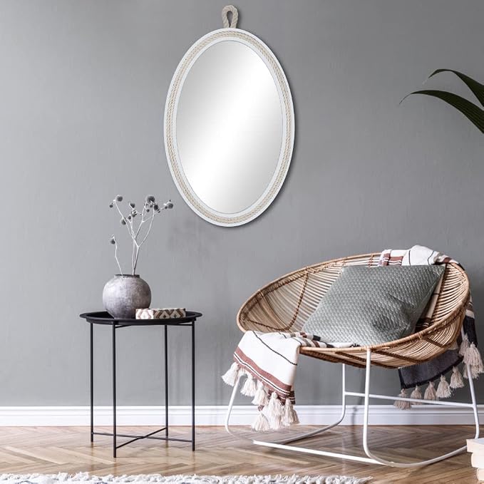 Oval Mirrors for Wall Decor Small White Nautical Rope Mirror Hanging Decorative - Image 6