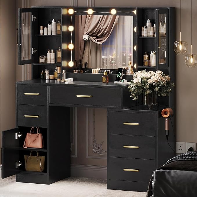 TOKSOM Makeup Vanity Desk with Mirror and Lights, Dressing Table Vanity Set by TOKSOM