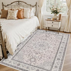 6x9 Area Rugs Living Room: Bedroom Washable Carpet Beige & Grey | Large Vintage - Image 2
