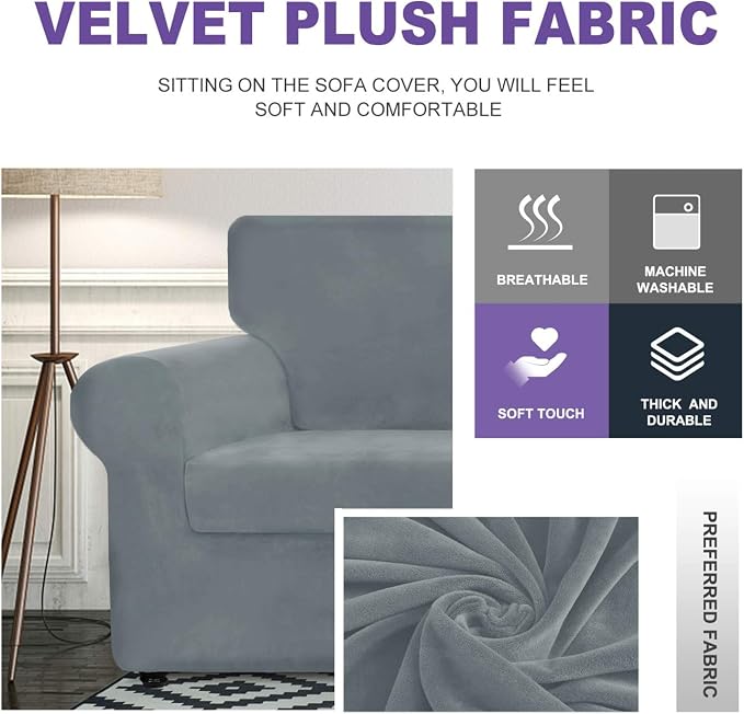 ZNSAYOTX Oversized Velvet Couch Cover 4 Piece Stretch Sofa Covers - Image 3