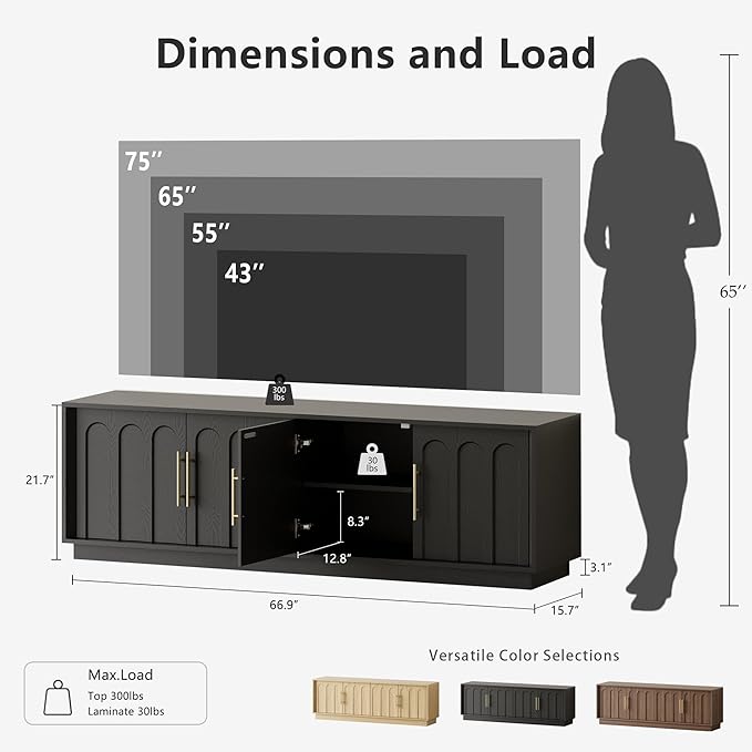 FORTUNETEC TV Stand for 75 Inch TV, Minimalist Media Console - Image 2