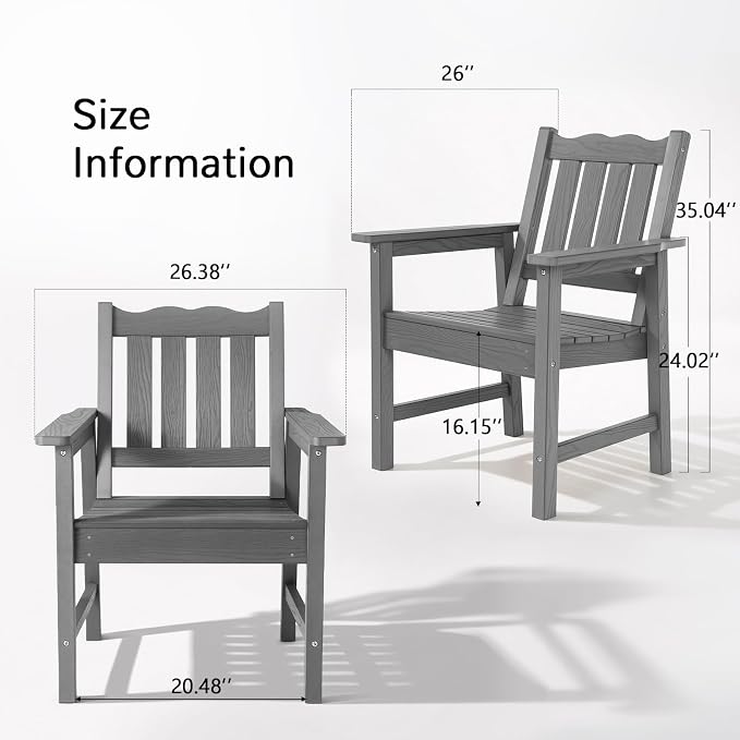 Stoog Outdoor Chairs Set of 2, All-Weather HIPS Patio Dining Chairs - Image 3