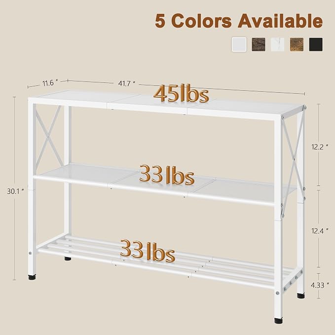 Hoctieon White Industrial Console Table, 3 Tier Entryway Tables, Hallway Desk - Image 2