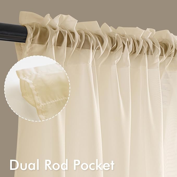 MIULEE Butter Cream Sheer Curtains 90 Inches Long 4 Panels 42 x 90 Inches | - Image 2